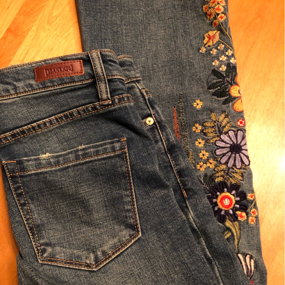 Blank NYC floral embroidered crop kick flare jeans